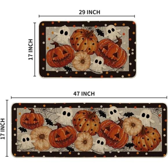 Set of 2 Spooky Ghost & Jack-O'-Lantern Kitchen Mats for Halloween Home Decor - Picture 3 of 7